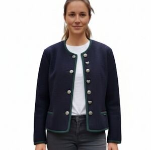 Vintage Geiger Wool Military Style Blazer Jacket Navy Blue, Red Trim size 8 38